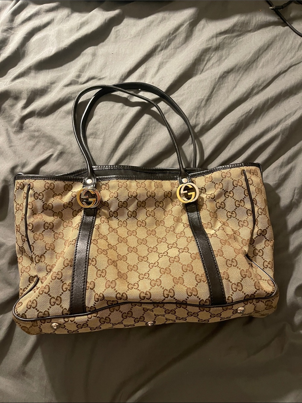 GUCCI BROWN & BLACK MONOGRAM TWINS TOTE BAG